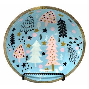 NEW Handpainted Mango Wood Scandinavian Style Christmas Serving Bowl